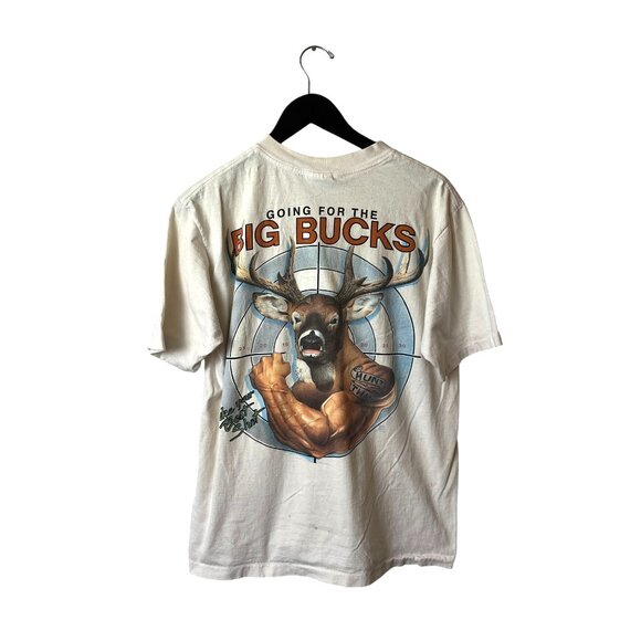 Vintage 90s Going for the Big Bucks T Shirt Cream Large L USA Single Stitch - Picture 3 of 16